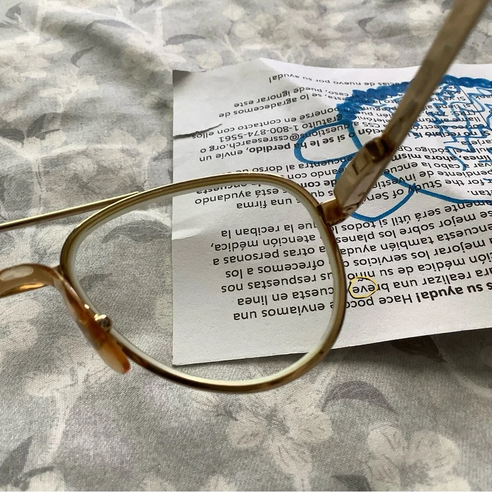 Vintage SRO 90s French Browline Glasses Blue Gold Frame